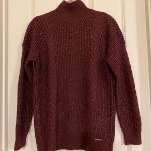 Abercrombie & Fitch Cable Knit Mock Neck Buttoned Back Sweater Burgundy XS